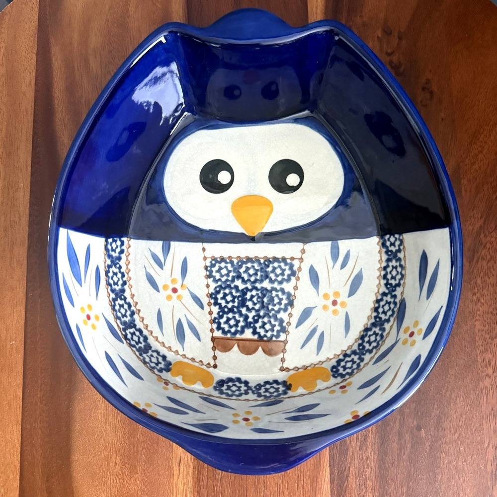 Temp-tations by Tara Old World Owl 1.5 Qt Casserole Dish Serving Bowl Blue Chi O